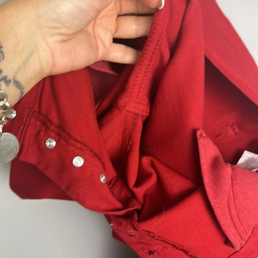 Free People Reagan Raw Jeans Size 31 Skinny Red Cotton Modal Stretch Button Fly - Picture 14 of 16